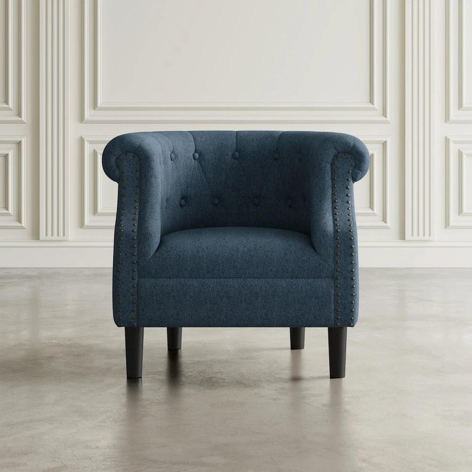 Transitional Contemporary Upholstered Barrel Curved Back Accent Chair - Image 4 of 4