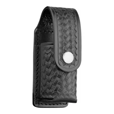 Basketweave Leather 2 oz. Mace/OC Holder, Black - Silver Snap