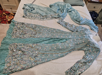 #ad Pakistani Embroidered Anarkali beaded Dress gown Suit Aqua Blue Party Wedding GBP 78.00