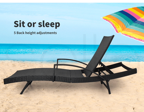 Levede Outdoor Sun Lounger Furniture Wicker Lounge Garden Patio Bed Cushion Pool - Picture 8 of 12