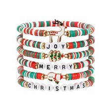 6 PCS Christmas Bracelet Heishi Stretch Beaded Bracelet for Women Xmas Accessori