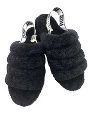 UGG Black Fluff Yeah Slipper Sandals with Back Strap Band SIZE USA 11