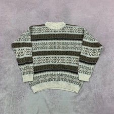 Vintage abstract knitted jumper Patterned Grandad chunky knit sweater Men's XL