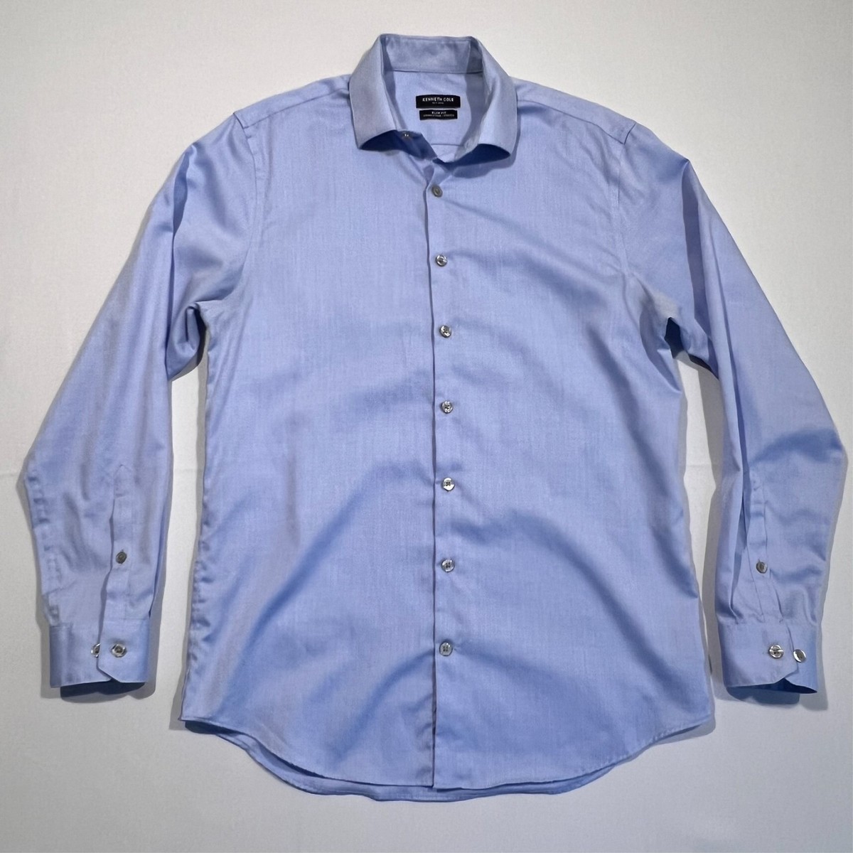Kenneth Cole Dress Shirt Slim Fit Wrinkle Free Stretch Blue Men's 15 32/33  | eBay