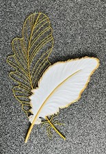 Large St. Lotis 3D White Feather Wall Sculpture Wall Hanging Set White Gold