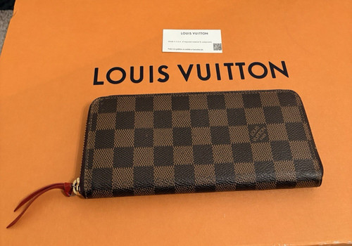 Louis Vuitton Clémence Damier Monogram Wallet Canvas Slim-Line Zip Around Auth