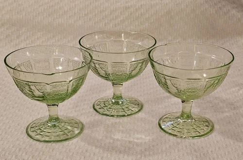 VTG 1930sAnchorHocking SherbetDishes PrincessGreen Vasaline UraniumGlass SetOf 3