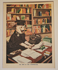 Vintage Dog Typewriter Print 1940's Retro Art Bookplate in Mount Anthropomorphic thumbnail