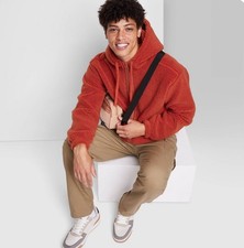 Men's Regular Fit Hooded Zip-up Sweatshirt - Original Use  Orange Medium