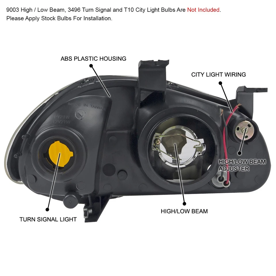 Black Fits 1993-1997 Honda Civic Del Sol Headlights Built-in Corner Signal Lamp Foto 4 de 4