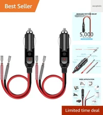 Cigarette Lighter Male Plug 2 Pack - 16AWG with Built-In Fuse for 12V Vehicles