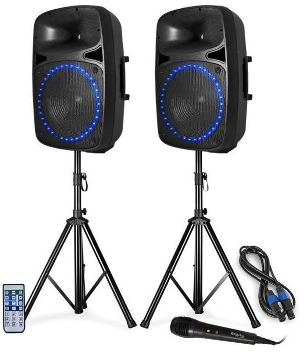 IMPIANTO AUDIO COMPLETO ATTIVO 800W 12" ATTIVO casse amplificate karaoke stativi