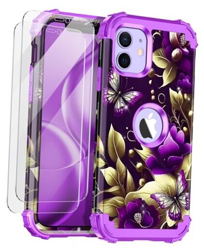 Compatible with iPhone 12 Case & iPhone 12 Pro Case,Three Layer Dark Purple