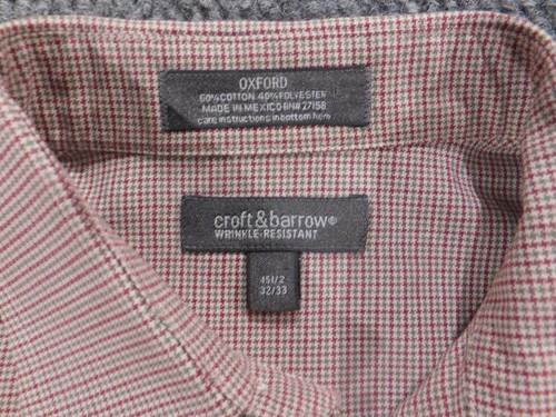 Croft and Barrow Mens Dress Shirt 15.5 red plaid button up - Picture 5 of 12