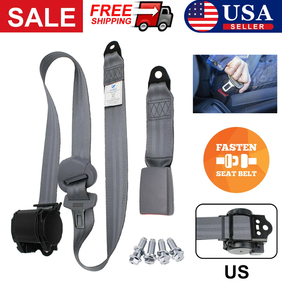3Point Car Interior Replacement Safety Seat Belt Straps Assembly Kit Engineering - Image 2 of 4