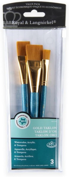 Royal Langnickel RSET-9185 Gold Taklon Glaze Flachpinsel-Set (3-Teilig)-image