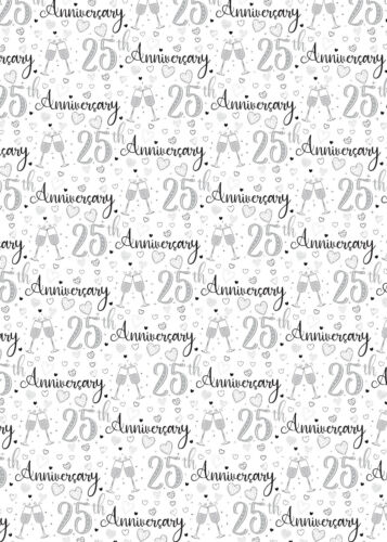 2 Sheets Silver 25th Wedding Anniversary Wrapping Paper Champagne Glass (P-W139) - Picture 1 of 1