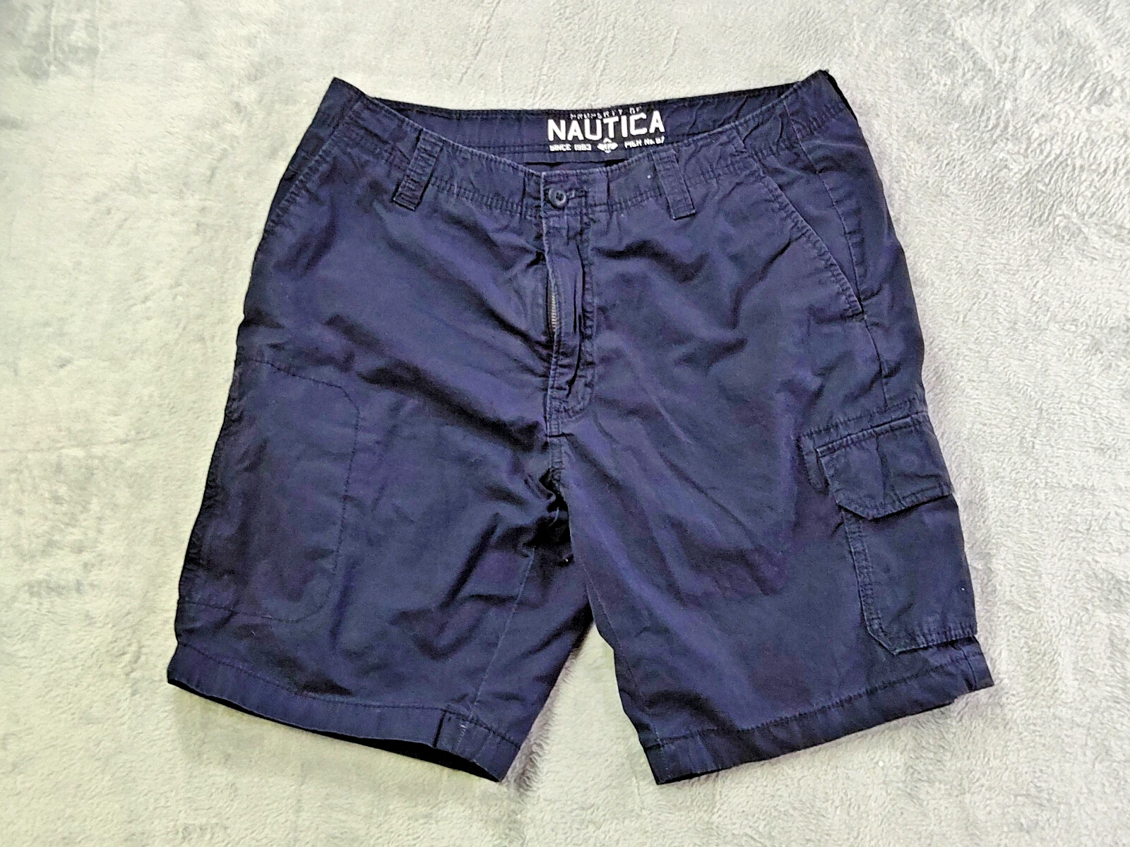Nautica Cargo Shorts Mens Size 32 Navy Blue Cargo Hiking Dark Wash