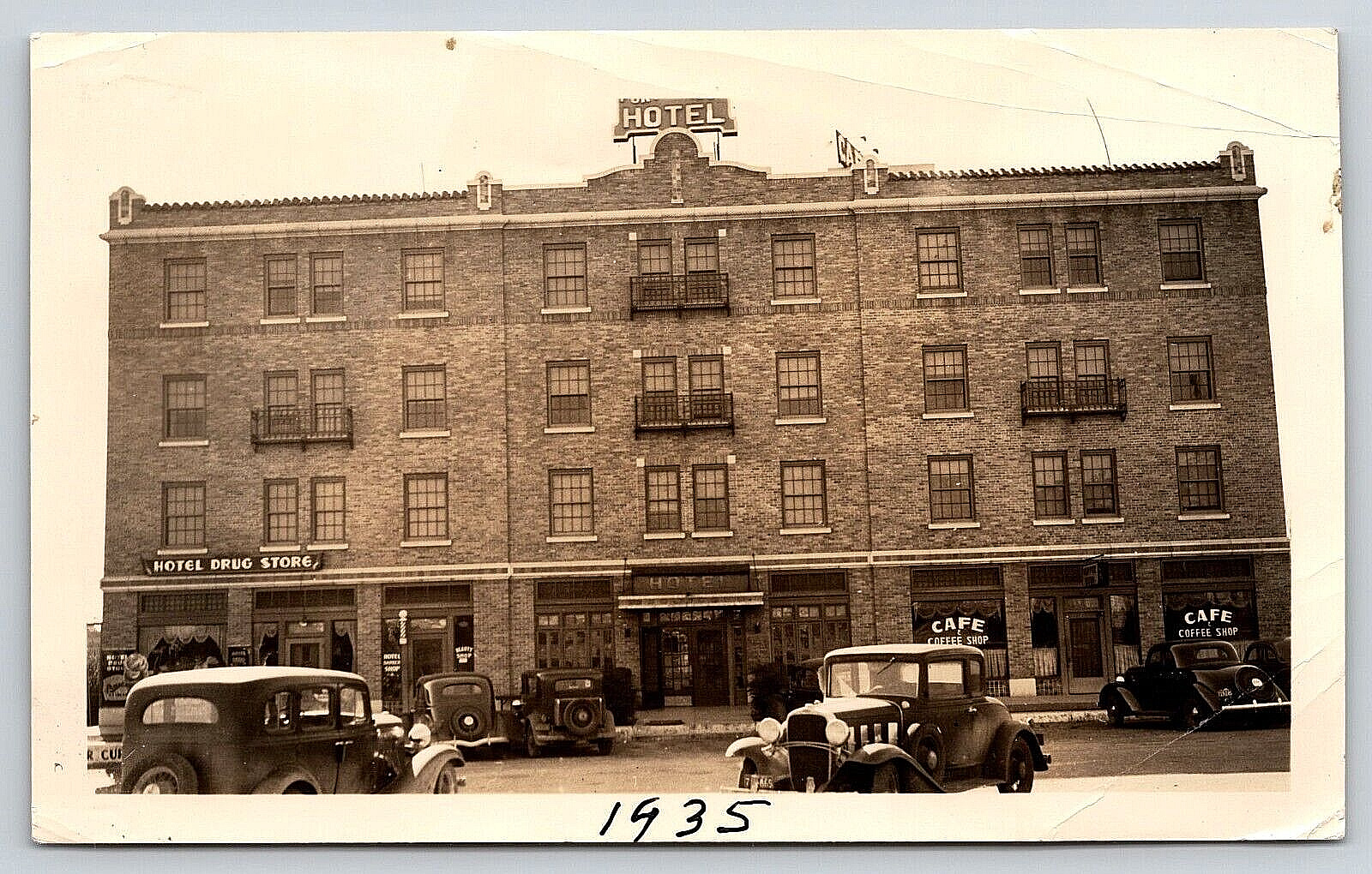 Vintage Photo Hotel Advertising Signs Cars Cafe Coffee Shop Drug Store Barber