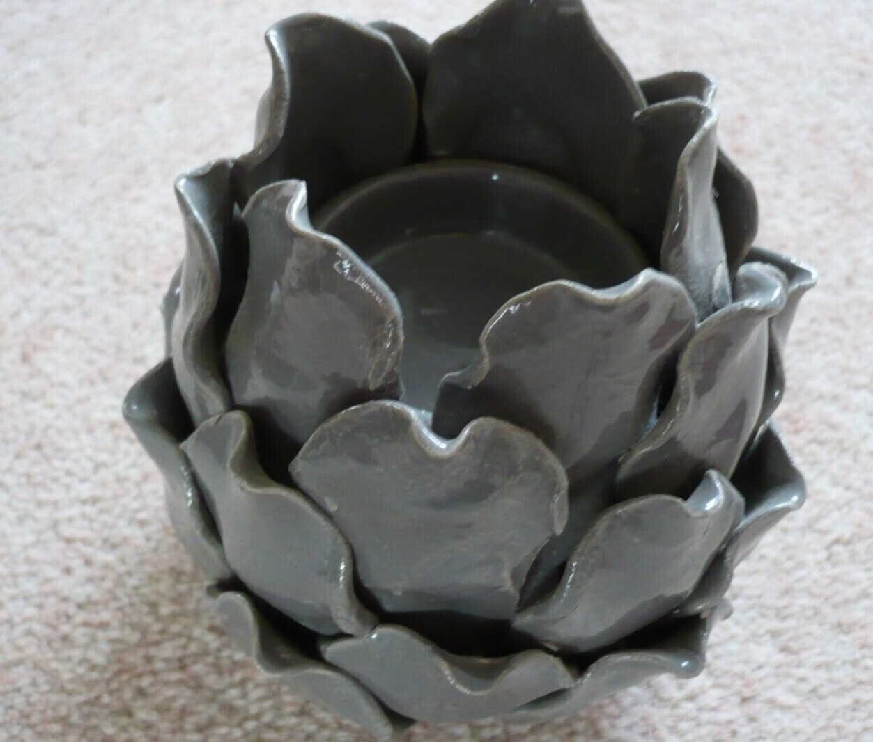 Gisela Graham Ceramic Artichoke Grey Glazed Tea light Candle Holder