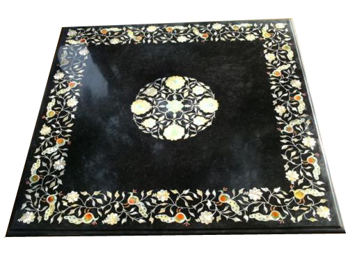 36" Black Marble Center Table Top Pietra Dura Inlay Work - Picture 1 of 1