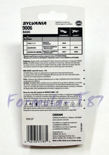Sylvania Basic 9006 HB4 55W One Bombilla Cabeza Luz Replace Stock Enchufe Jugar - Imagen 3 de 12