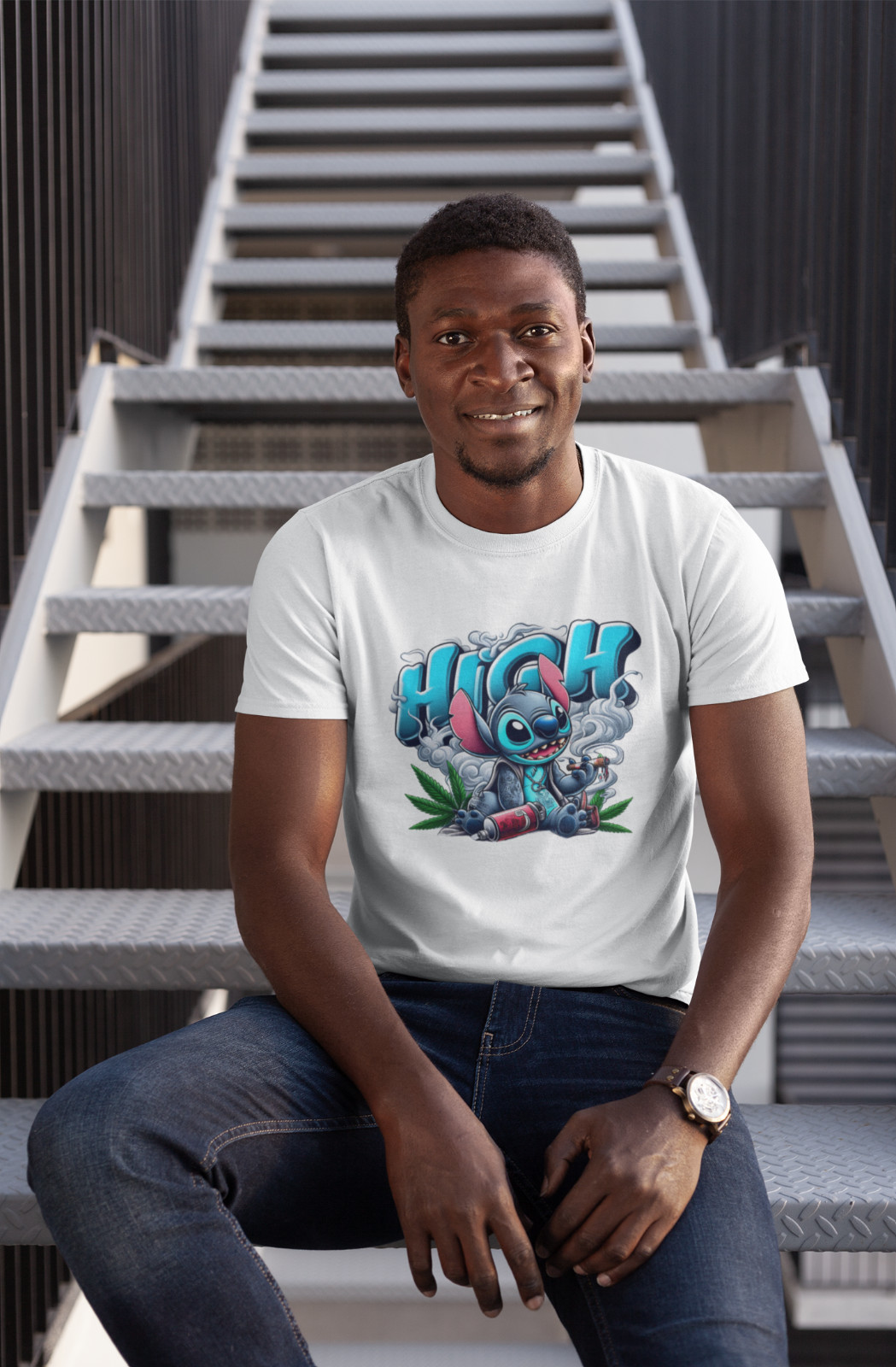 Camiseta 420 Dope Weed Stitch Streetwear Gráfica HipHop Moda Urbana Hombres