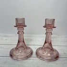 Pair of L.E. Smith Glass Pink 6" Glass Candlesticks No Chips Fleabites VTG