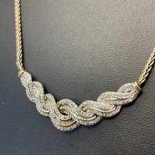 Genuine Baguette Round Diamond Braided Vermeil Sterling Silver Italy Necklace