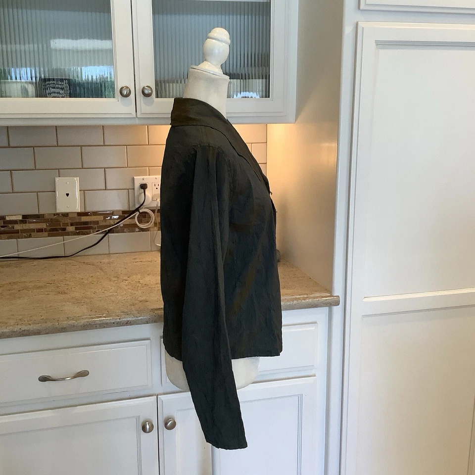 Jeanne Engelhart 亚麻丝绸衬衫,尺寸 S,绿色纽扣 — 第 3/4 张图片