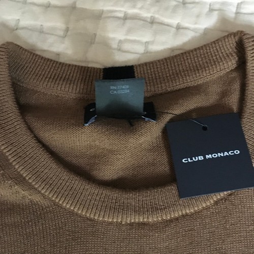 NWT Club Monaco Men's 100% Wool Lightweight Crew Chandails Pullover Camel Size M - Picture 7 of 9