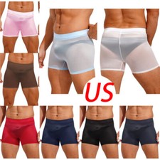 US Mens See-Through Shorts Stretchy Low Rise Short Pants Underwear Nightwear