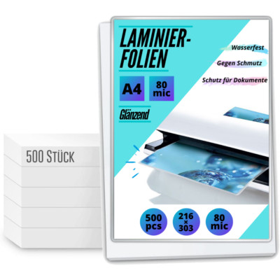 500 St. Laminierfolien Starterset Laminiertasche Laminierfolie DIN A4 75/80 Mic