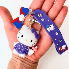 NWT Gorgeous Hello Kitty w/ Bow Purple Red Wristlet Key holder Keyring Keychain