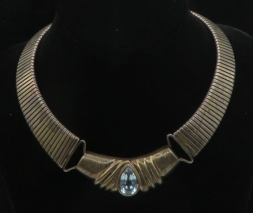 Collar Flexible Topacio Azul Vintage Plata de Ley 925 NE3170 Foto 2 de 4
