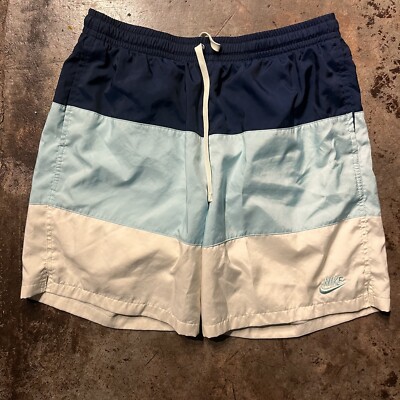 Nike Swim Shorts Men's Large 30” Lined Embroidered Swoosh Color Block Blue 