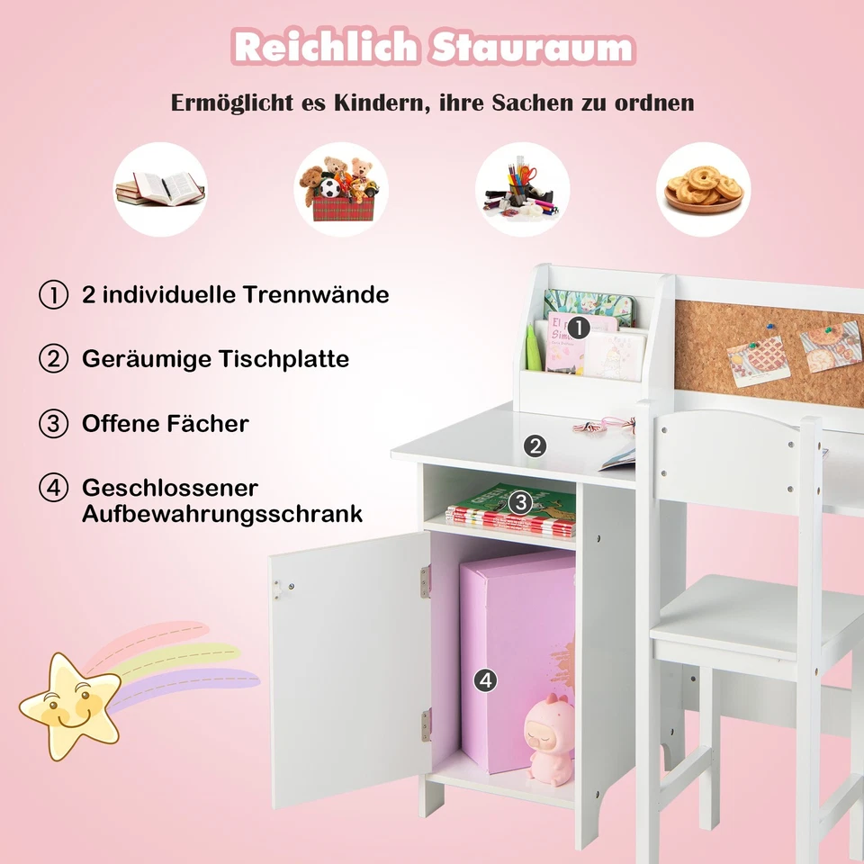 Kinderschreibtisch mit Stuhl & Bücherregal Arbeitstisch aus Holz Lerntisch - Bild 4 von 4