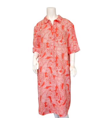 knee length dresses for ladies Warm Autumn Scarlet Flame Linen Popover Dress
