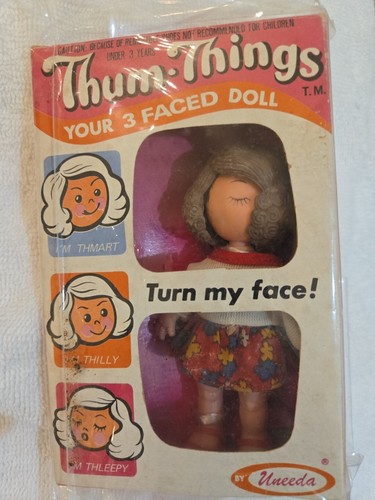 1973 Uneeda Thum-things 3-faced doll NIB 4.5" 70310 Made in British Crown Colony - Picture 4 of 10