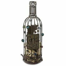 Decorative Metal Art Wine Bottle Shaped Cork Holder Cage Antq Bronze Finish 14"