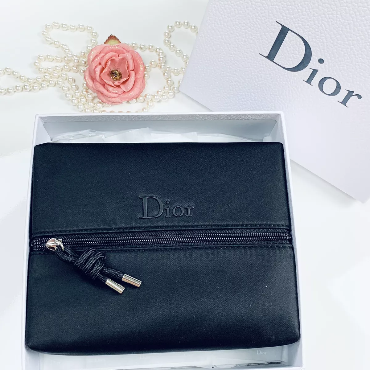 CHRISTIAN DIOR BLACK ZIPPER MAKEUP BAG / MAKEUP BRUSH POUCH (A)