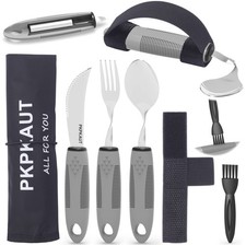 PKPKAUT Weighted Parkinsons Utensils for Hand Tremors, 6-Piece Set, Grey