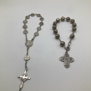 Lot Of 2 Silvertone Christian Catholic Bracelets