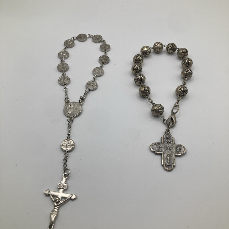 Lot Of 2 Silvertone Christian Catholic Bracelets