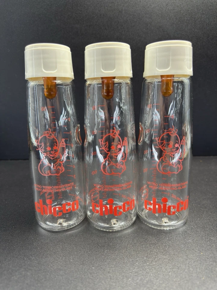 Vintage Set of 3 - Chicco Biberon White Top Heat Resisting Glass READ - Image 2 of 4