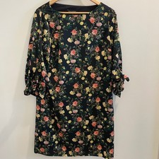 Banana Republic Floral Lemon Print Shift Dress Black Tie Cuff 3/4 Sleeve Size 8