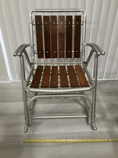 Vintage MCM Redwood 6 Slat Aluminum Folding Lawn Rocking Chair -