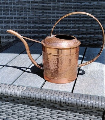Watering Can Copper Hammered Loop Handle Curved Spout Useful Decor Centerpiece