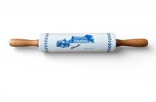 Dart Nebraska Barn Wagon Scene Ceramic Rolling Pin Blue With Wood Handle