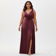 BHLDN Piper Dress 22W Plus Burgundy Satin V-Neck Maxi Bridesmaid Formal Gown